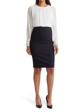 Ted Baker Size 3 (US 8-10) Lizzatra Exaggerated Sleeve Dress, Navy/White